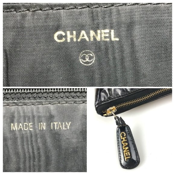 Chanel Laptop Zip Case Clutch Portfolio Black Patent Leather w Enamel CC Logo - Picture 12 of 12